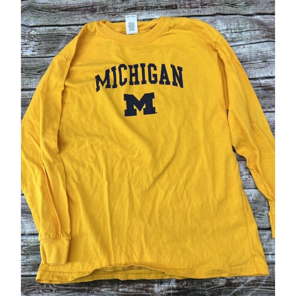 Gilden Maize And Blue University of Michigan Size Youth Large Long-Sleeved Shirt